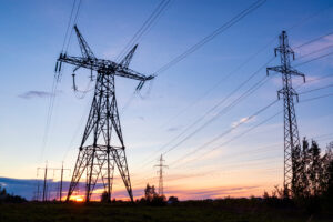 Sunset behind powerlines